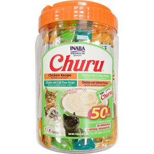Inaba Churu Chicken & Seafood Variety Creamy Puree Grain-Free Lickable Cat Treats, 0.5-oz tube, 50 count