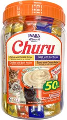 Inaba Churu Beef & Cheese Variety Creamy Puree Grain-Free Lickable Cat Treats, 0.5-oz tube, 50 count