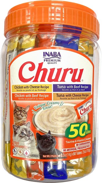 Inaba Churu Beef & Cheese Variety Creamy Puree Grain-Free Lickable Cat Treats, 0.5-oz tube, 50 count slide 1 of 8