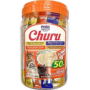 Inaba Churu Beef & Cheese Variety Creamy Puree Grain-Free Lickable Cat Treats, 0.5-oz tube, 50 count