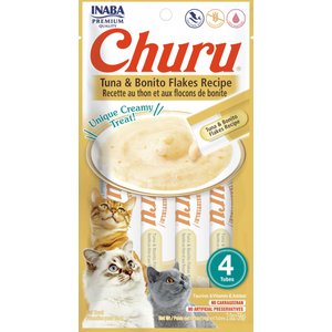 Inaba Churu Tuna with Bonito Flakes Recipe Creamy Puree Grain-Free Lickable Cat Treats, 0.5-oz tube, 4 count