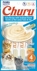Inaba Churu Tuna Recipe with Seafood Flavor Creamy Puree Grain-Free Lickable Cat Treats, 0.5-oz tube, 4 count