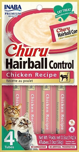 Inaba Churu Hairball Control Chicken Recipe Creamy Puree Grain-Free Lickable Cat Treats, 0.5-oz tube, 4 count slide 1 of 4