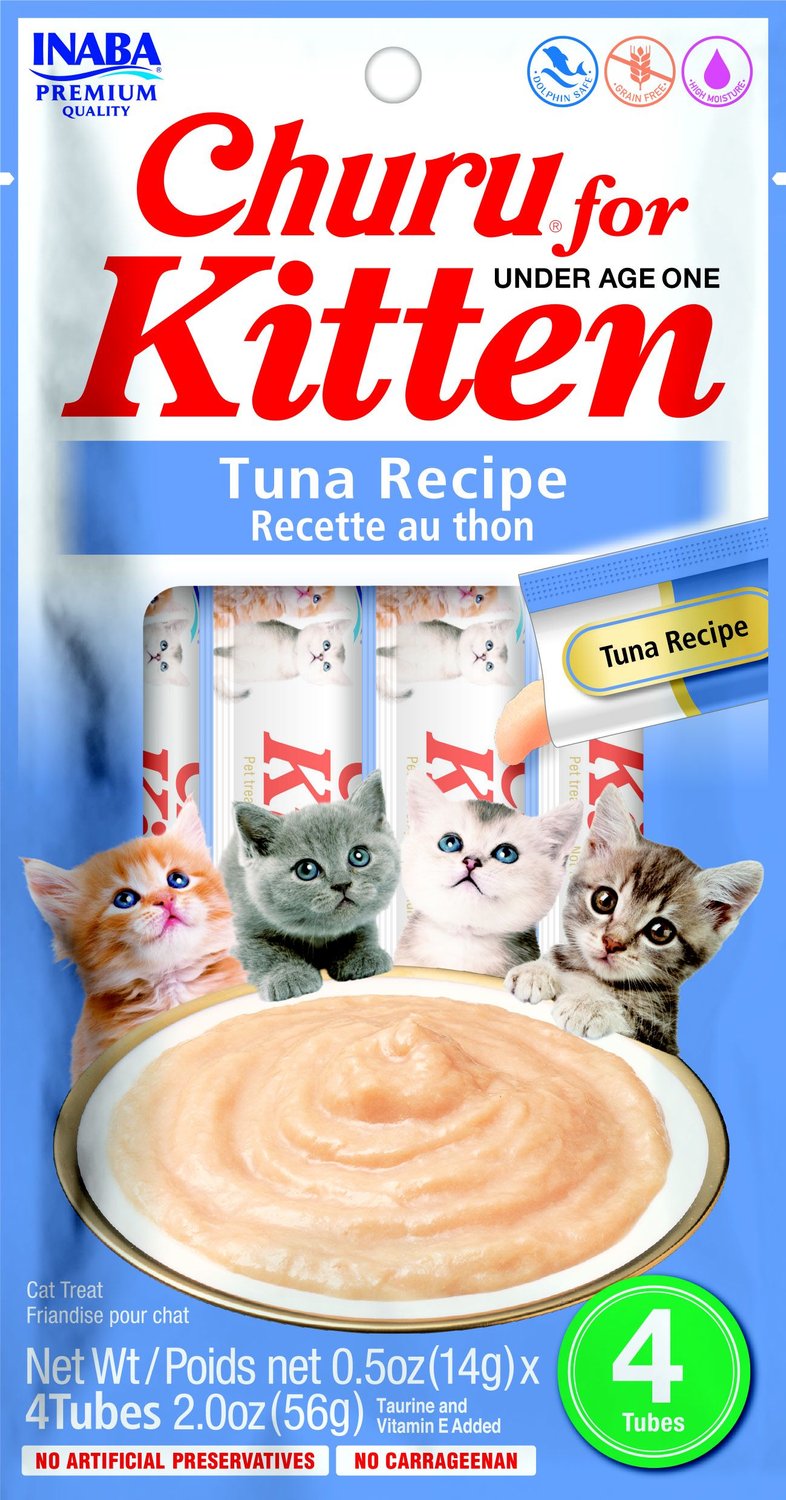 INABA Churu For Kittens Tuna Recipe Puree Grain Free Lickable Cat 