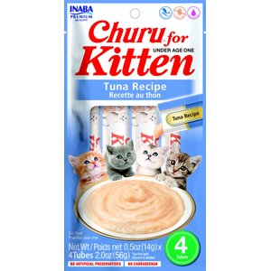 Inaba Churu for Kittens Tuna Recipe Puree Grain-Free Lickable Cat Treats, 0.5-oz tube, 4 count