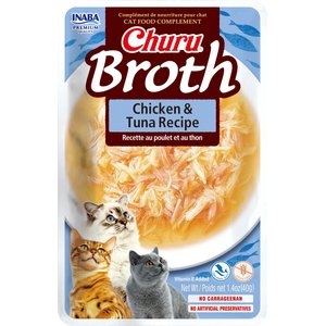 Inaba Churu Shredded Chicken & Creamy Broth Chicken & Tuna Recipe Grain-Free Lickable Cat Treats, 1.4-oz pouch
