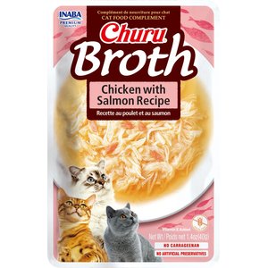 Inaba Churu Broth Chicken with Salmon Recipe Grain-Free Lickable Cat Treats, 1.4-oz pouch