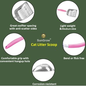 SunGrow Wide & Deep Metal Cat Litter Scooper, Pink