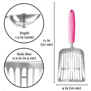 SunGrow Wide & Deep Metal Cat Litter Scooper, Pink