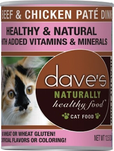 Dave's Pet Food Naturally Healthy Grain-Free Beef & Chicken Dinner Canned Cat Food, 12.5-oz, case of 12 slide 1 of 5