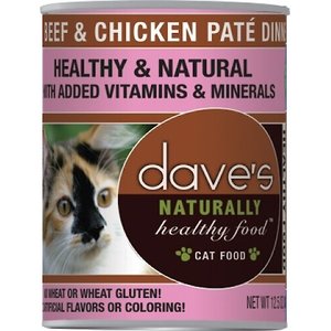 Dave's Pet Food Naturally Healthy Grain-Free Beef & Chicken Dinner Canned Cat Food, 12.5-oz, case of 12