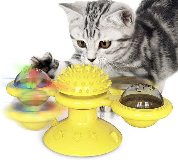 Pet Life 'Windmill' Rotating Suction Cup Spinning Cat Toy - Yellow