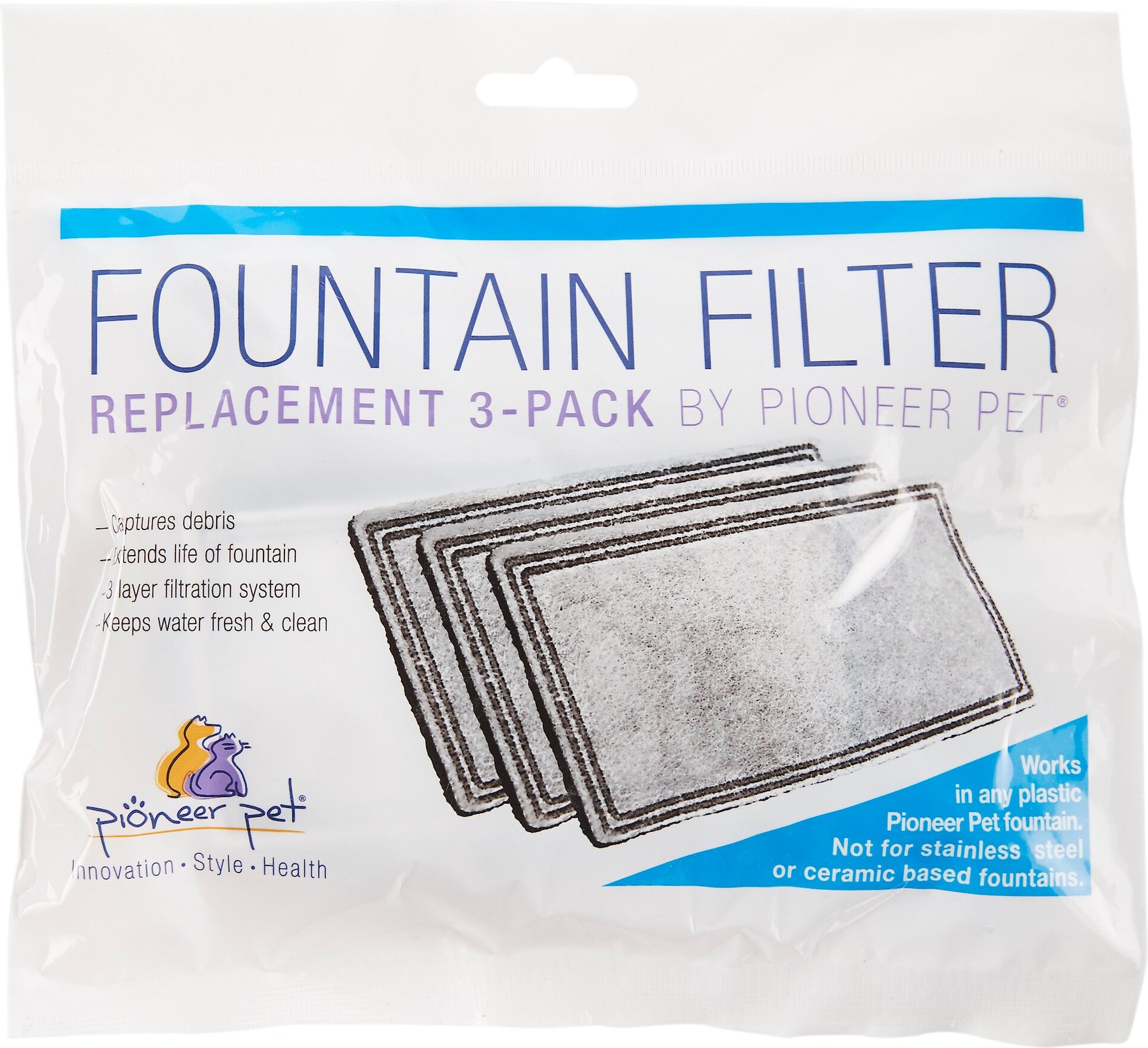 Pioneer Pet Replacement Filters For Ceramic And Stainless Steel Fountains 3-Pack 