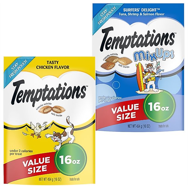 Temptations Classic Tasty Chicken Flavor + MixUps Surfers' Delight Flavor Cat Treats slide 1 of 9