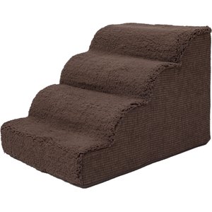 Precious Tails High Density Foam Scalloped Sherpa Top 4 Steps Dog & Cat Stair, Brown