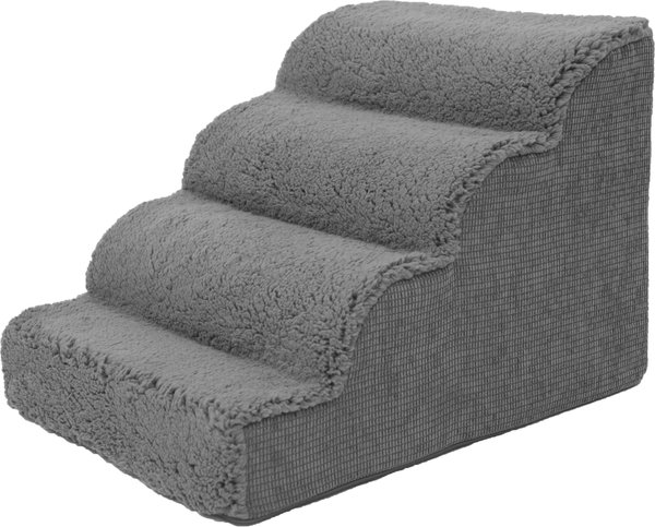 Precious Tails High Density Foam Scalloped Sherpa Top 4 Steps Dog & Cat Stair, Gray slide 1 of 7