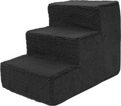 Precious Tails High Density Foam Sherpa Top 3 Steps Dog & Cat Stair, Black