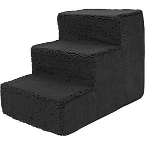 Precious Tails High Density Foam Sherpa Top 3 Steps Dog & Cat Stair, Black