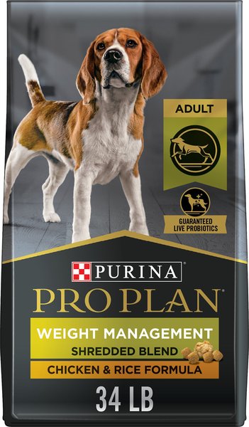 Purina Pro Plan Adult Weight Management Shredded Blend Chicken & Rice Formula Dry Dog Food, 34-lb bag slide 1 of 11