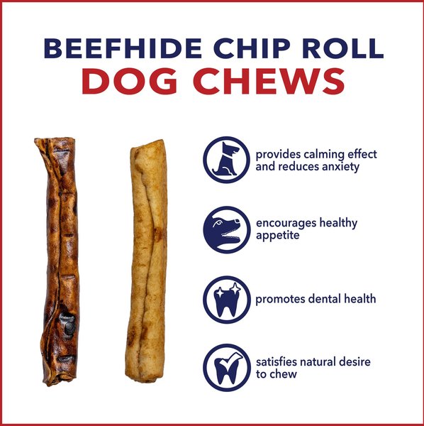 Pet Factory Beefhide Chip Rolls 5-inch Beef & Chicken Flavored Dehydrated Dog Hard Chews, 50 count