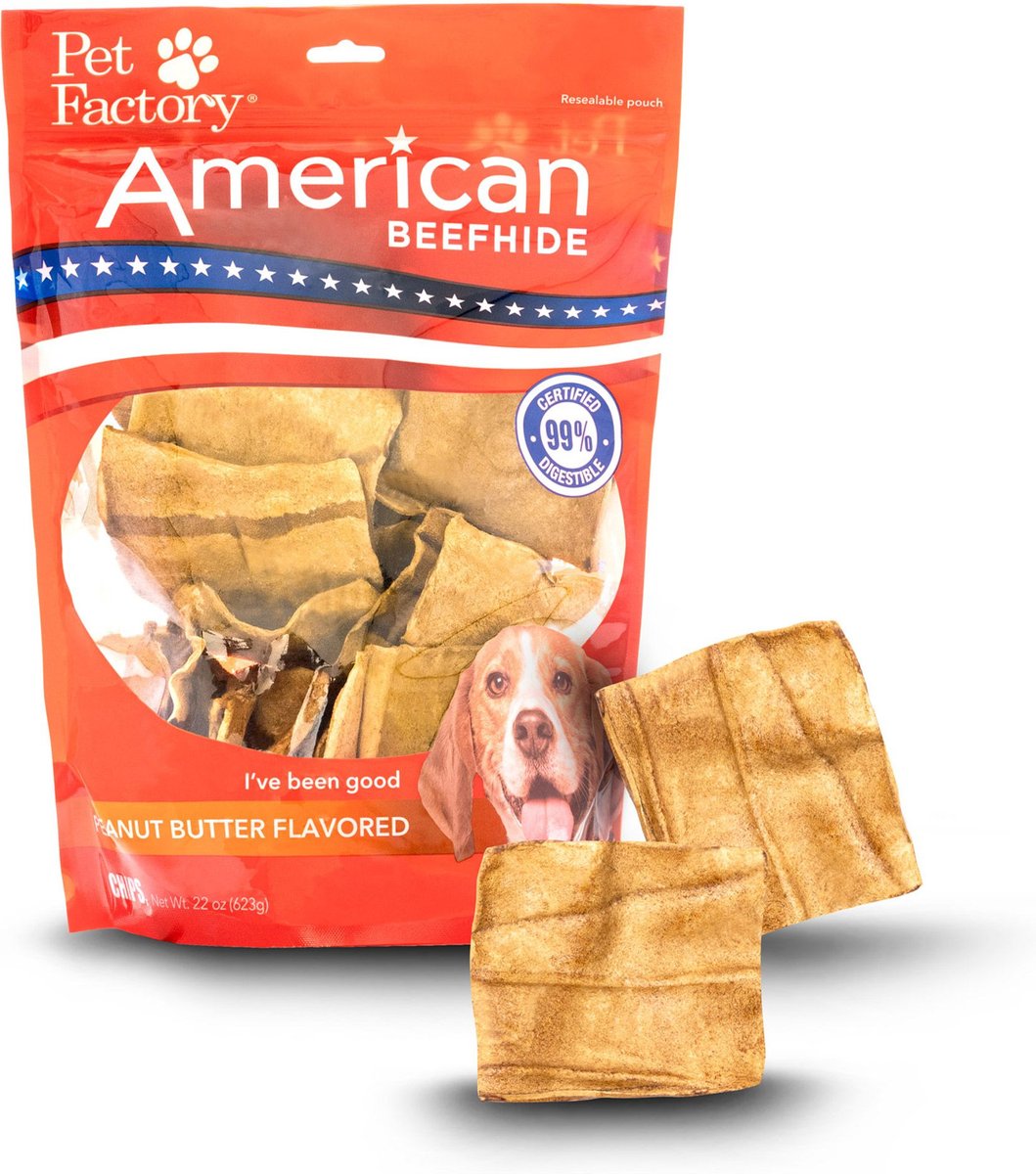 PET FACTORY Beefhide Chips Peanut Butter Flavored Dog Hard Chews, 22oz