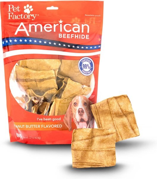PET FACTORY Beefhide Chips Peanut Butter Flavored Dog Hard Chews, 22oz