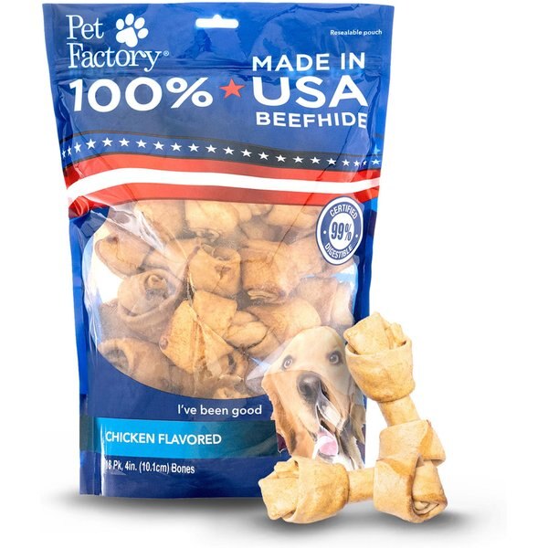 PET FACTORY Beefhide 4inch Chicken Flavored Dog Bones, 18 count