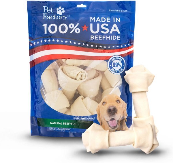 PET FACTORY Beefhide 6inch Natural Flavored Dog Bones, 12 count