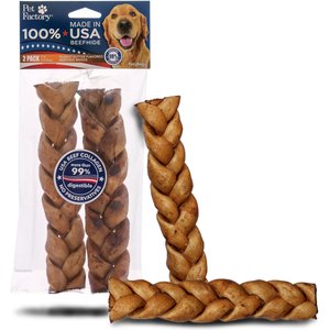 Pet Factory Beefhide 7-inch Braided Sticks Peanut Butter Flavored Dog Hard Chews, 2 count