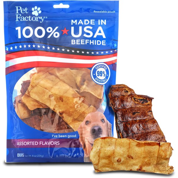 Pet Factory Beefhide Chips Beef & Chicken Flavored Dog Hard Chews, 8-oz bag