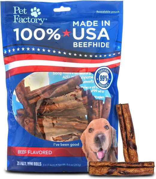 Pet Factory Twistedz 3 to 3.5-inch Beefhide Mini Rolls Beef Flavored Dog Hard Chews, 14 count