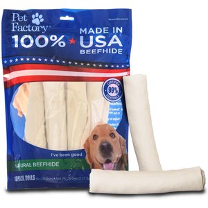 Pet Factory Beefhide 8-inch Rolls Natural Flavored Dog Hard Chews, 10 count