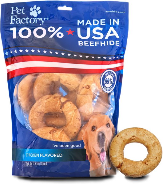 Pet Factory Beefhide 3-inch Donuts Chicken Flavored Dog Hard Chews, 12 count
