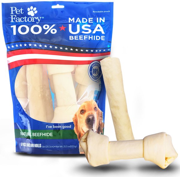 Pet Factory Beefhide 8 to 9-inch Natural Flavored Dog Hard Chews, 6 count