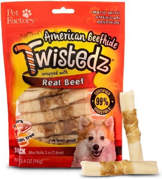 PET FACTORY Twistedz 3 to 3.5inch Beefhide Mini Rolls Beef Flavored
