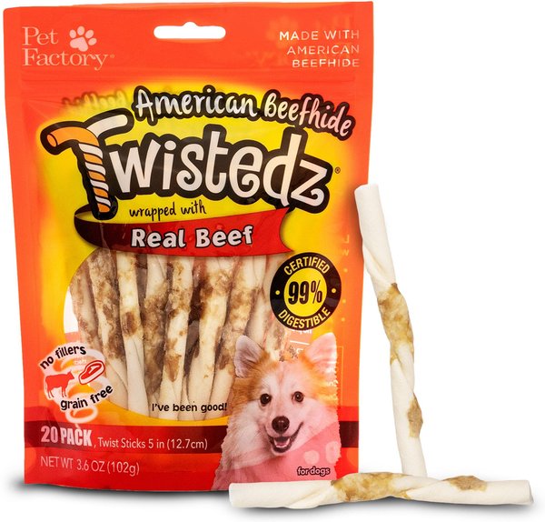 Pet Factory Twistedz 5-inch Beefhide Beef Flavored Twist Sticks Dog Hard Chews, 20 count