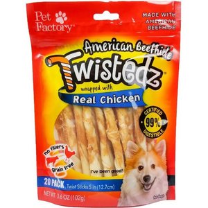 Pet Factory Twistedz 5-inch Beefhide Chicken Flavored Twist Sticks Dog Hard Chews, 20 count