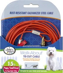 Four Paws Puppy Tie Out Cable, Orange, 15-ft
