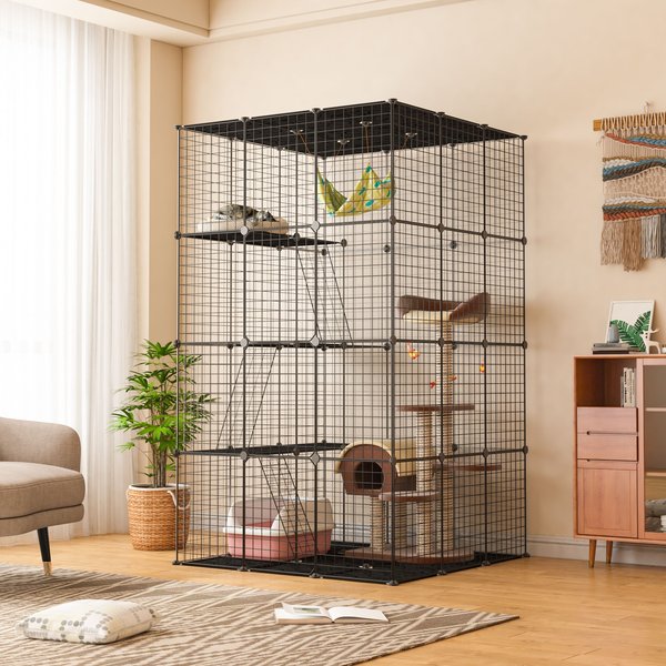 FRISCO Collapsible Wood & Wire Cat Cage Playpen, 2Levels