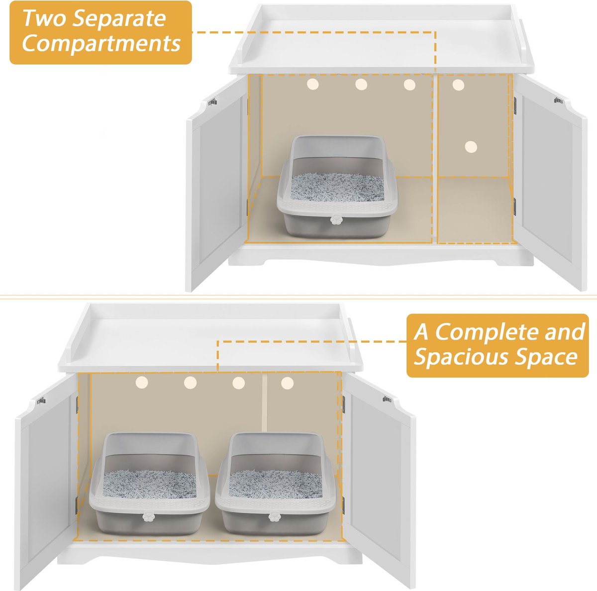 YAHEETECH Litter Box Furniture Cat House, White, Large