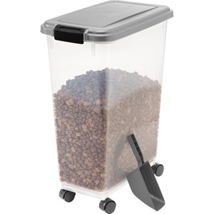IRIS Airtight Cat, Dog & Bird Food Storage Container with Attachable Casters, Chrome, 35-lbs. - 47-qt