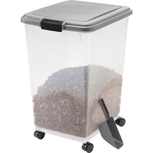 IRIS Airtight Cat, Dog & Bird Food Storage Container with Attachable Casters, Chrome, 50-lbs. - 69-qt
