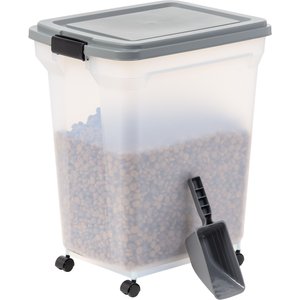 IRIS Airtight Cat, Dog & Bird Food Storage Container with Attachable Casters, Dark Gray, 55-lb