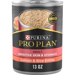 Purina Pro Plan Focus Adult Classic Sensitive Skin & Stomach Salmon & Rice Entree Canned Dog Food, 13-oz, case of 12