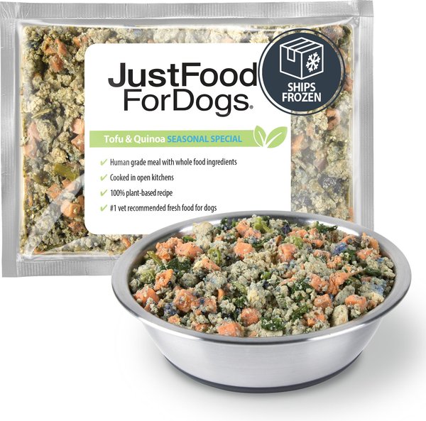 JustFoodForDogs Tofu & Quinoa Frozen Human-Grade Fresh Vegan Dog Food, 18-oz pouch, case of 7 slide 1 of 9