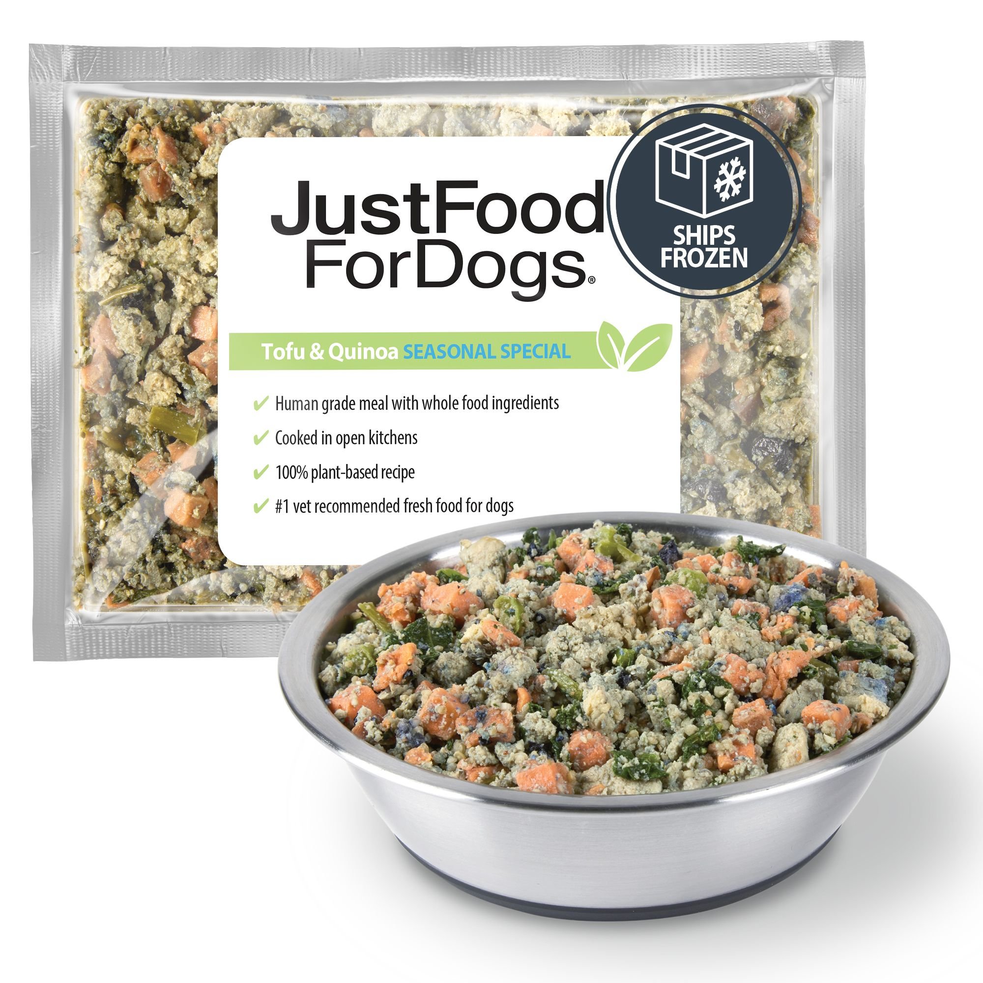 JUSTFOODFORDOGS Tofu & Quinoa Frozen HumanGrade Fresh Vegan Dog Food