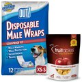 OUT! Disposable Male Dog Wraps, Extra Small/Small: 13 to 18-in waist, 12 count + Fruitables Crispy Bacon & Apple Flavor Dog Treats