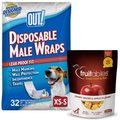 OUT! Disposable Male Dog Wraps, Extra Small/Small: 13 to 18-in waist, 32 count + Fruitables Crispy Bacon & Apple Flavor Dog Treats