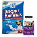 OUT! Disposable Male Dog Wraps, Extra Small/Small: 13 to 18-in waist, 12 count + Nutri-Vet Bladder Control Chewable Tablets Urinary Supplement for Dogs, 90 count