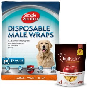 Simple Solution Disposable Male Dog Wrap, Large: 18 to 27-in waist, 12 count + Fruitables Crispy Bacon & Apple Flavor Dog Treats